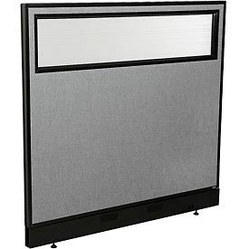 Global Industrial 694755WNGY Interion® Office Partition Panel with Partial Window & Raceway, 48-1/4"W x 46"H, Gray image.