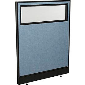 Global Industrial 694754WNBL Interion® Office Partition Panel with Partial Window & Raceway, 36-1/4"W x 46"H, Blue image.