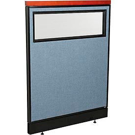 Global Industrial 694766WNBL Interion® Deluxe Office Partition Panel w/Partial Window & Raceway 36-1/4"W x 47-1/2"H Blue image.