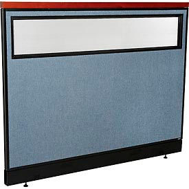 Global Industrial 694768WNBL Interion® Deluxe Office Partition Panel w/Partial Window & Raceway 60-1/4"W x 47-1/2"H Blue image.