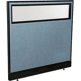 Global Industrial 694755WPBL Interion® Office Partition Panel with Partial Window & Pass-Thru Cable, 48-1/4"W x 46"H, Blue image.