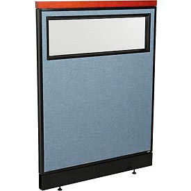 Global Industrial 694773WPBL Interion® Deluxe Office Partition Panel w/Partial Window & Pass-Thru Cable 36-1/4Wx47-1/2H BLU image.