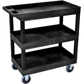 Luxor Corp EC111HD-B Luxor Plastic Utility Cart w/3 Tray Shelves, 500 lb. Capacity, 35-1/4"L x 18"W x 37-1/4"H, Black image.