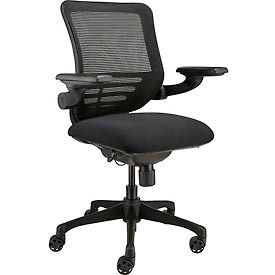 Global Industrial 242119 Interion® Mesh Chair with Adjustable Flip Arms & Mid Back, Fabric, Black image.