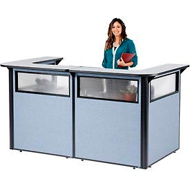 Global Industrial 694905WGB Interion® U-Shaped Reception Station with Window, 88" W x 44"D x 44"H, Gray counter, Blue Panel image.