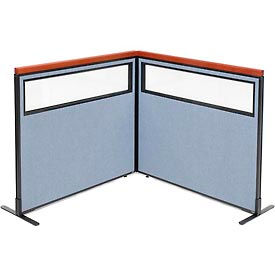Global Industrial 695016BL Interion® Deluxe Freestanding 2-Panel Corner Divider w/Partial Window 48-1/4"W x 43-1/2"H Blue image.