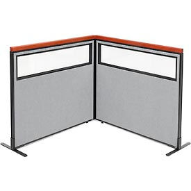 Global Industrial 695016GY Interion® Deluxe Freestanding 2-Panel Corner Divider w/Partial Window 48-1/4"W x 43-1/2"H Gray image.