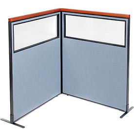 Global Industrial 695017BL Interion® Deluxe Freestanding 2-Panel Corner Divider w/Partial Window 48-1/4"W x 61-1/2"H Blue image.