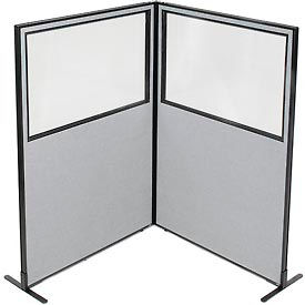 Global Industrial 695026GY Interion® Freestanding 2-Panel Corner Room Divider w/Partial Window 48-1/4"W x 72"H Panels Gray image.