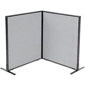 Global Industrial 695027GY Interion® Freestanding 2-Panel Corner Room Divider, 36-1/4"W x 42"H Panels, Gray image.