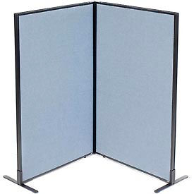 Global Industrial 695028BL Interion® Freestanding 2-Panel Corner Room Divider, 36-1/4"W x 60"H Panels, Blue image.