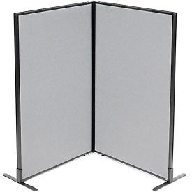 Global Industrial 695028GY Interion® Freestanding 2-Panel Corner Room Divider, 36-1/4"W x 60"H Panels, Gray image.