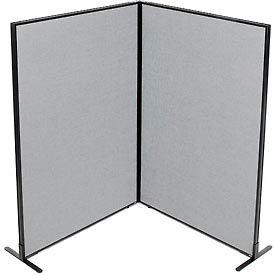 Global Industrial 695032GY Interion® Freestanding 2-Panel Corner Room Divider, 48-1/4"W x 72"H Panels, Gray image.