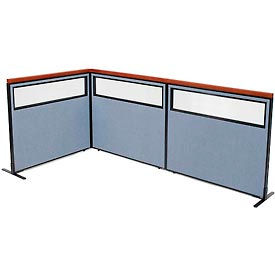 Global Industrial 695038BL Interion® Deluxe Freestanding 3-Panel Corner Divider w/Partial Window 48-1/4"W x 43-1/2"H Blue image.