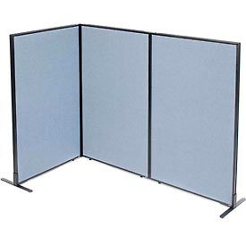 Global Industrial 695050BL Interion® Freestanding 3-Panel Corner Room Divider, 36-1/4"W x 60"H Panels, Blue image.