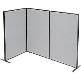Global Industrial 695050GY Interion® Freestanding 3-Panel Corner Room Divider, 36-1/4"W x 60"H Panels, Gray image.