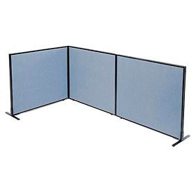 Global Industrial 695052BL Interion® Freestanding 3-Panel Corner Room Divider, 48-1/4"W x 42"H Panels, Blue image.