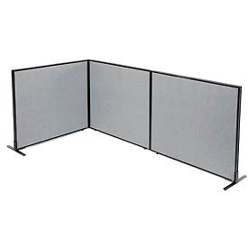 Global Industrial 695052GY Interion® Freestanding 3-Panel Corner Room Divider, 48-1/4"W x 42"H Panels, Gray image.