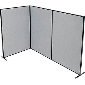 Global Industrial 695054GY Interion® Freestanding 3-Panel Corner Room Divider, 48-1/4"W x 72"H Panels, Gray image.