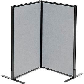Global Industrial 695061GY Interion® Freestanding 2-Panel Corner Room Divider, 24-1/4"W x 42"H Panels, Gray image.