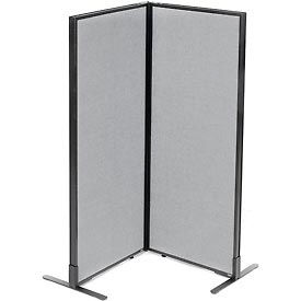 Global Industrial 695062GY Interion® Freestanding 2-Panel Corner Room Divider, 24-1/4"W x 60"H Panels, Gray image.