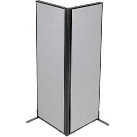 Global Industrial 695063GY Interion® Freestanding 2-Panel Corner Room Divider, 24-1/4"W x 72"H Panels, Gray image.