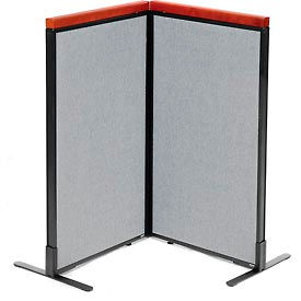 Global Industrial 695064GY Interion® Deluxe Freestanding 2-Panel Corner Room Divider, 24-1/4"W x 43-1/2"H Panels, Gray image.