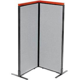 Global Industrial 695065GY Interion® Deluxe Freestanding 2-Panel Corner Room Divider, 24-1/4"W x 61-1/2"H Panels, Gray image.