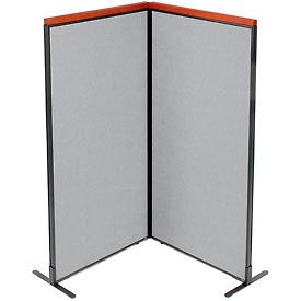 Global Industrial 695074GY Interion® Deluxe Freestanding 2-Panel Corner Room Divider, 36-1/4"W x 73-1/2"H Panels, Gray image.