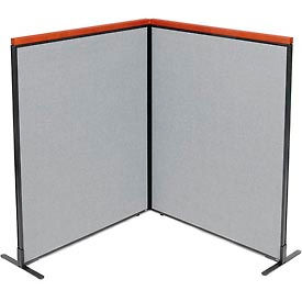 Global Industrial 695076GY Interion® Deluxe Freestanding 2-Panel Corner Room Divider, 48-1/4"W x 61-1/2"H Panels, Gray image.