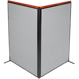 Global Industrial 695077GY Interion® Deluxe Freestanding 2-Panel Corner Room Divider, 48-1/4"W x 73-1/2"H Panels, Gray image.