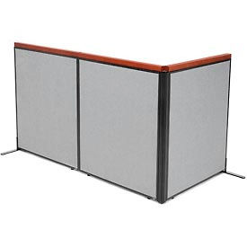 Global Industrial 695078GY Interion® Deluxe Freestanding 3-Panel Corner Room Divider, 36-1/4"W x 43-1/2"H Panels, Gray image.