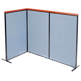 Global Industrial 695079BL Interion® Deluxe Freestanding 3-Panel Corner Room Divider, 36-1/4"W x 61-1/2"H Panels, Blue image.