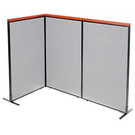 Global Industrial 695079GY Interion® Deluxe Freestanding 3-Panel Corner Room Divider, 36-1/4"W x 61-1/2"H Panels, Gray image.