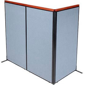 Global Industrial 695080BL Interion® Deluxe Freestanding 3-Panel Corner Room Divider, 36-1/4"W x 73-1/2"H Panels, Blue image.