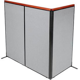Global Industrial 695080GY Interion® Deluxe Freestanding 3-Panel Corner Room Divider, 36-1/4"W x 73-1/2"H Panels, Gray image.