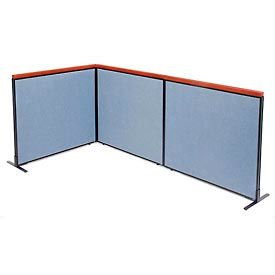 Global Industrial 695081BL Interion® Deluxe Freestanding 3-Panel Corner Room Divider, 48-1/4"W x 43-1/2"H Panels, Blue image.