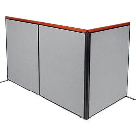 Global Industrial 695082GY Interion® Deluxe Freestanding 3-Panel Corner Room Divider, 48-1/4"W x 61-1/2"H Panels, Gray image.