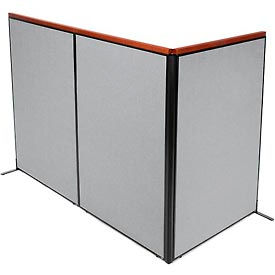 Global Industrial 695083GY Interion® Deluxe Freestanding 3-Panel Corner Room Divider, 48-1/4"W x 73-1/2"H Panels, Gray image.