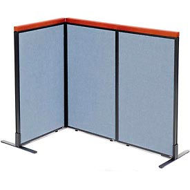 Global Industrial 695087BL Interion® Deluxe Freestanding 3-Panel Corner Room Divider, 24-1/4"W x 43-1/2"H Panels, Blue image.