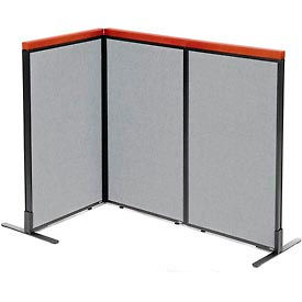 Global Industrial 695087GY Interion® Deluxe Freestanding 3-Panel Corner Room Divider, 24-1/4"W x 43-1/2"H Panels, Gray image.