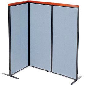 Global Industrial 695088BL Interion® Deluxe Freestanding 3-Panel Corner Room Divider, 24-1/4"W x 61-1/2"H Panels, Blue image.