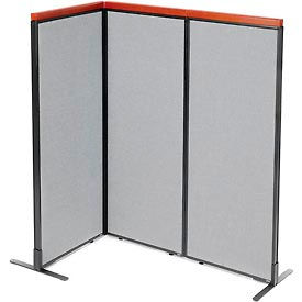 Global Industrial 695088GY Interion® Deluxe Freestanding 3-Panel Corner Room Divider, 24-1/4"W x 61-1/2"H Panels, Gray image.