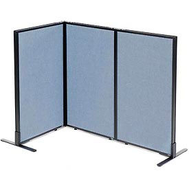 Global Industrial 695093BL Interion® Freestanding 3-Panel Corner Room Divider, 24-1/4"W x 42"H Panels, Blue image.