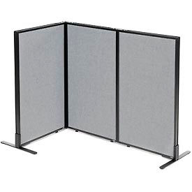 Global Industrial 695093GY Interion® Freestanding 3-Panel Corner Room Divider, 24-1/4"W x 42"H Panels, Gray image.