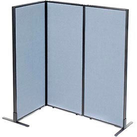Global Industrial 695094BL Interion® Freestanding 3-Panel Corner Room Divider, 24-1/4"W x 60"H Panels, Blue image.