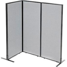 Global Industrial 695094GY Interion® Freestanding 3-Panel Corner Room Divider, 24-1/4"W x 60"H Panels, Gray image.