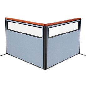 Global Industrial 695098BL Interion® Deluxe Freestanding 2-Panel Corner Divider w/Partial Window 60-1/4"W x 43-1/2"H Blue image.
