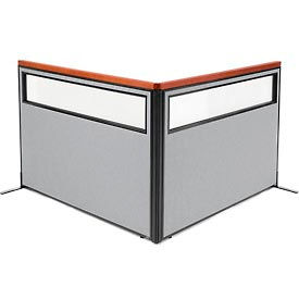 Global Industrial 695098GY Interion® Deluxe Freestanding 2-Panel Corner Divider w/Partial Window 60-1/4"W x 43-1/2"H Gray image.