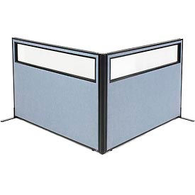 Global Industrial 695103BL Interion® Freestanding 2-Panel Corner Room Divider w/Partial Window 60-1/4"W x 42"H Panels Blue image.